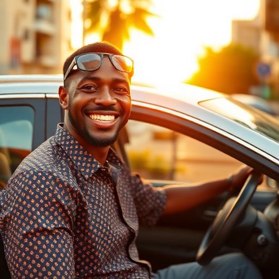 A driver smiling behind the wheel